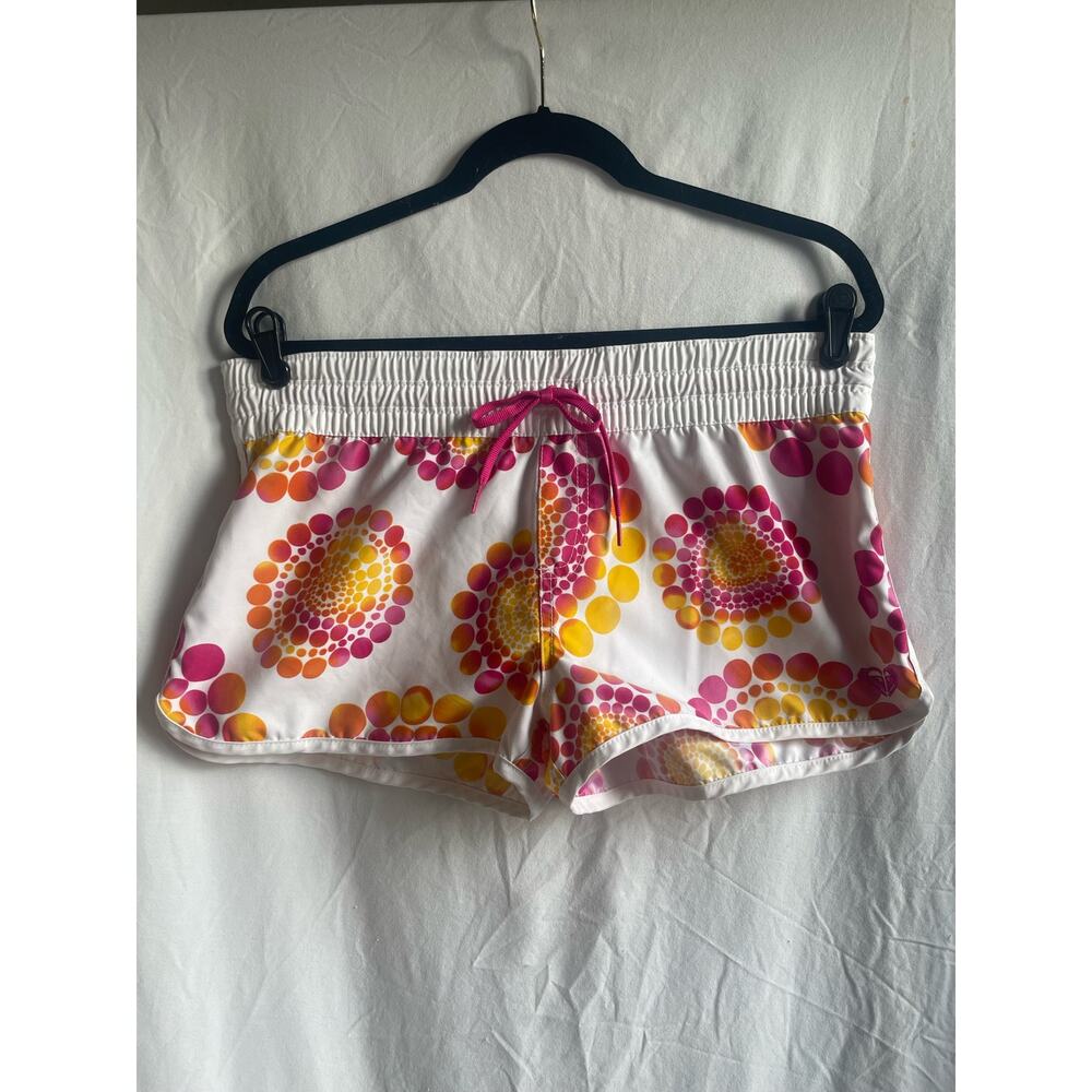 ROXY Board Shorts - White with Pink, Orange, Yellow Pattern - Size 13